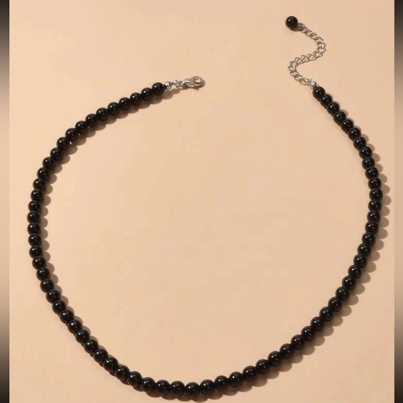 Blue Milky Opal, Simulated, Silver Plated Pendant, Black Beaded Boho Necklace - Picture 6 of 11